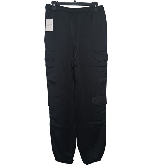 NEW Satin Mid-Rise Cargo Pants, Black Lightweight‎ Joggers Elastic Waist, Size M - Picture 9 of 13